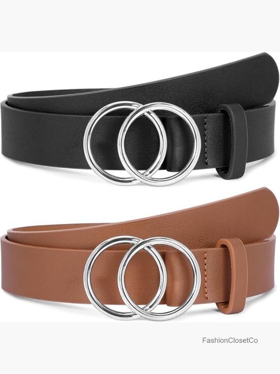 Women\'s Faux Leather Double O-Ring Belt for Jeans Dresses main image 4